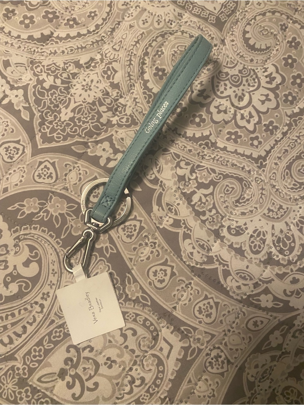 Vera Bradley Blue Wristlet Key Strap with Silver Hardware